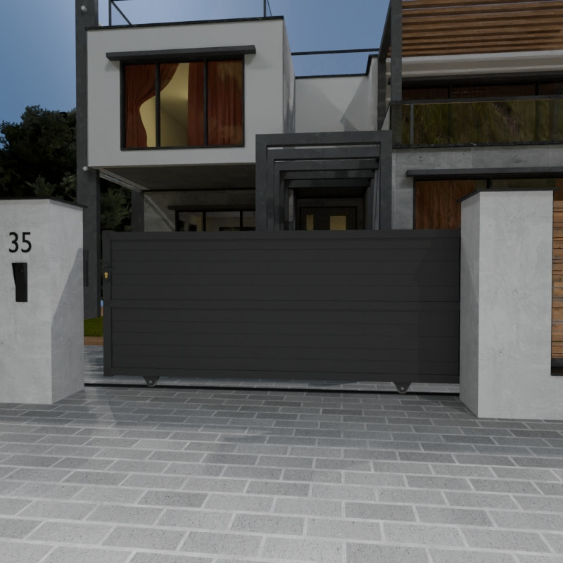 Portal deslizante de alumínio Málaga Cinza padrão com motorização TITAN SLIDE GRATUITA