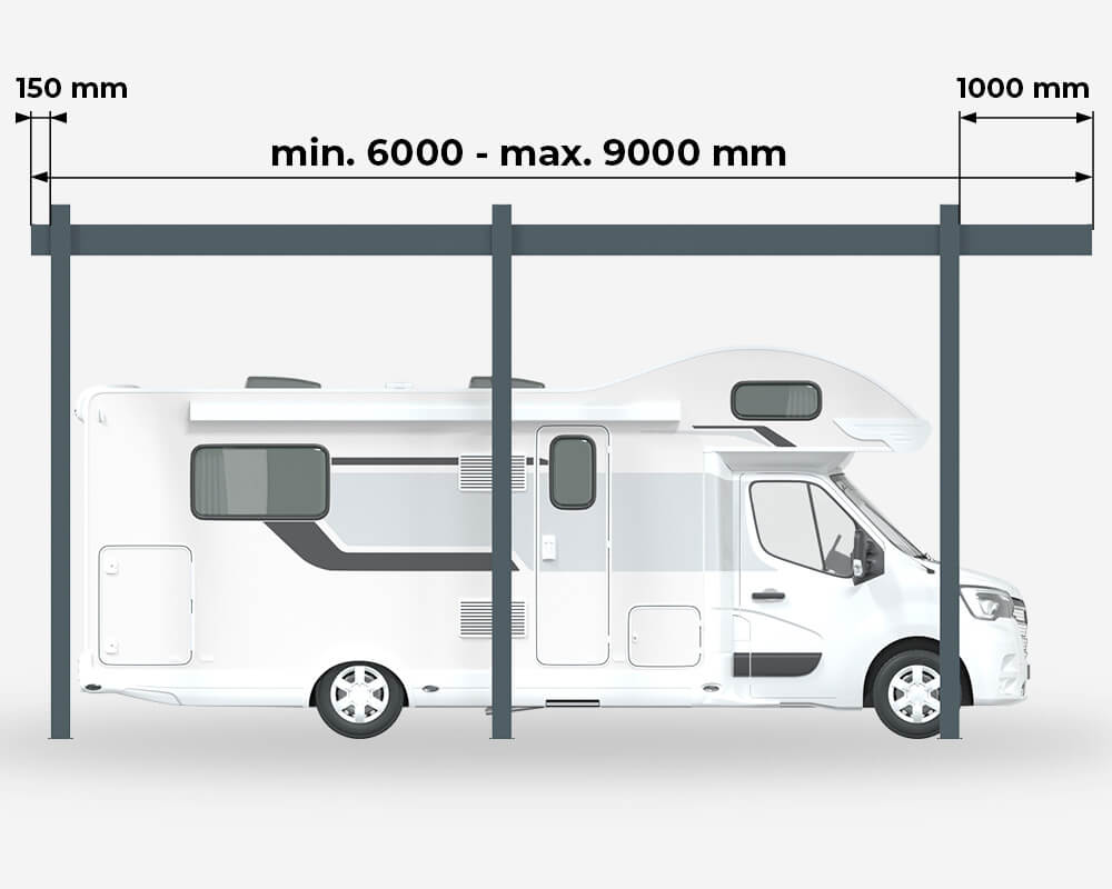 Comprimento Abrigo de Viatura em Alumínio Telhado Plano Autoportante para Autocaravana Design à Medida