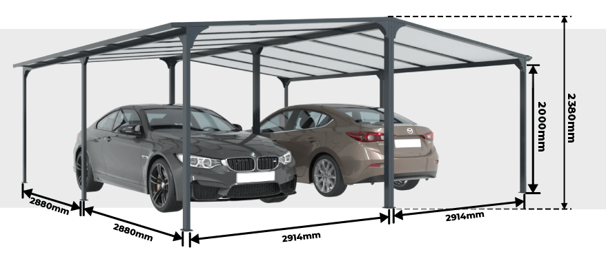 Dimensions Carport Double Aluminium 6000x3000 mm