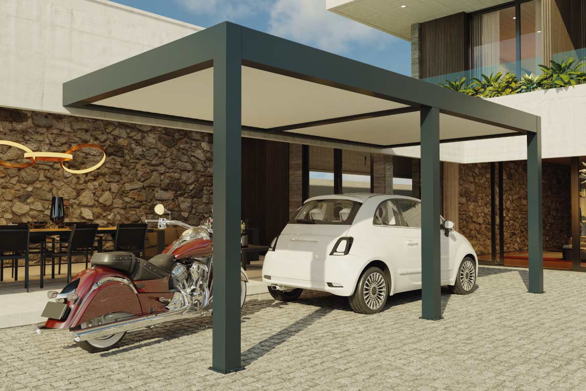 Carport Double Toit Plat Adossé Sur Mesure
