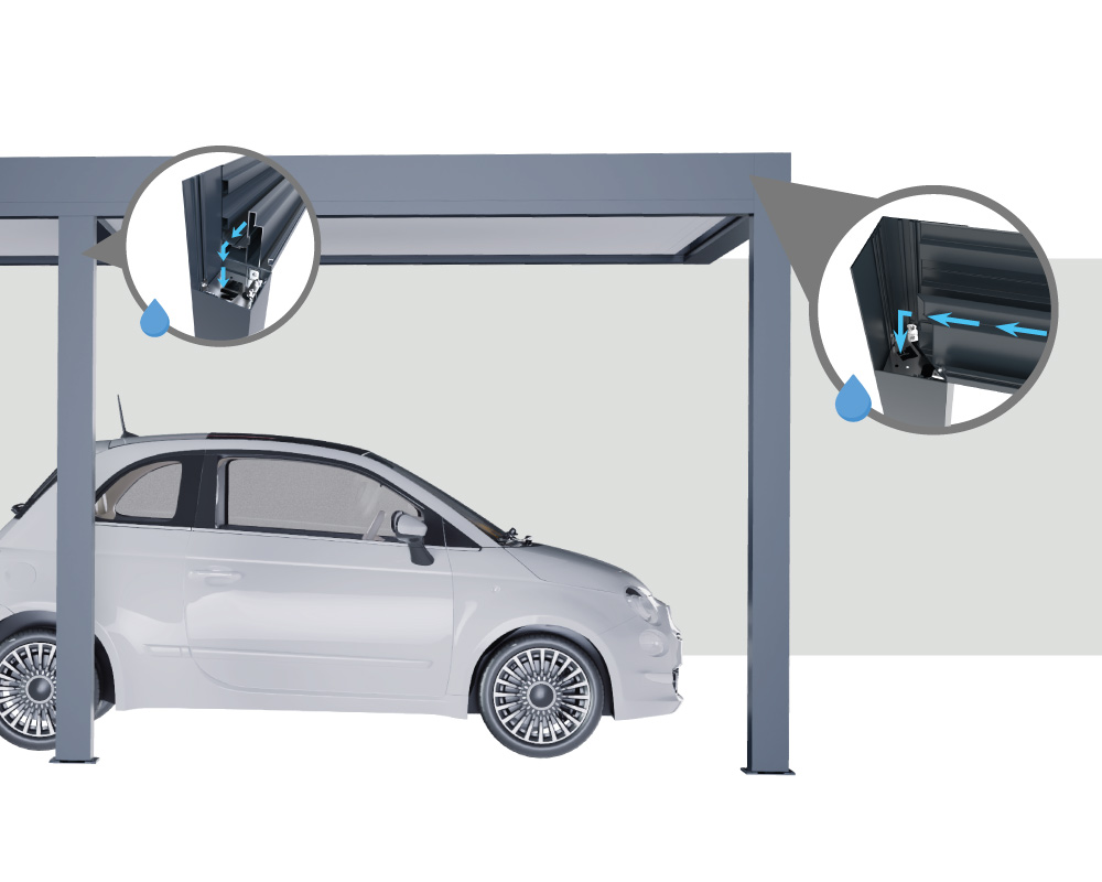 Évacuation de l'Eau Carport Double Toit Plat Adossé Sur Mesure