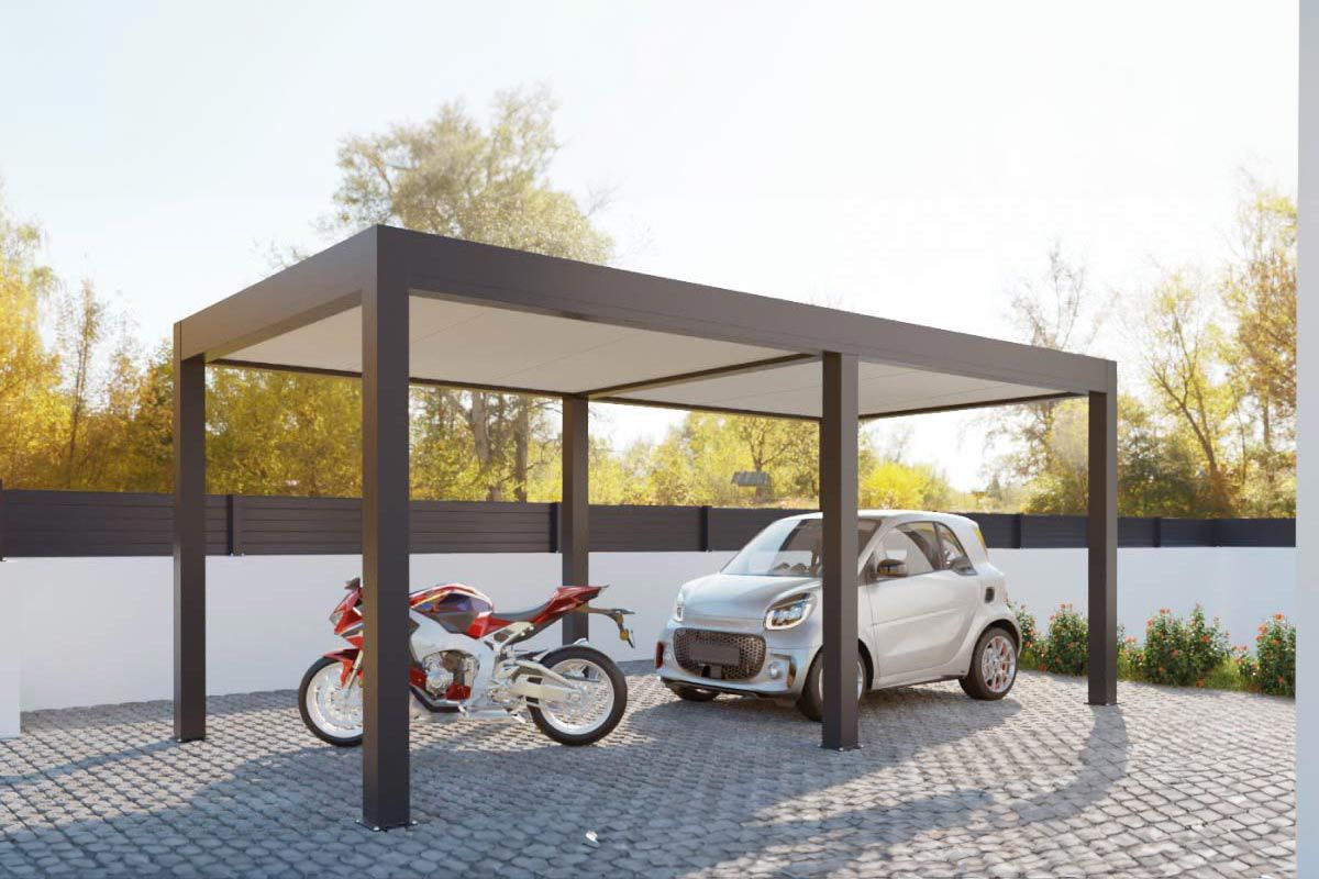 Carport Double Toit Plat Autoporté Sur Mesure