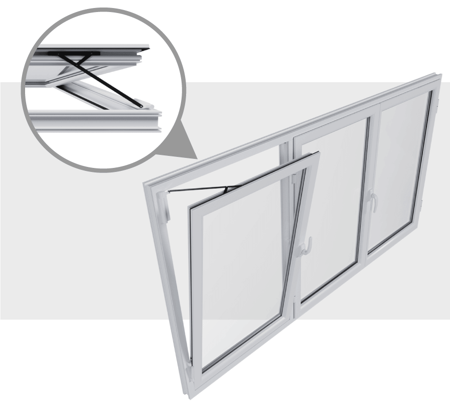 Suporte para abertura de janela em PVC 3 folhas