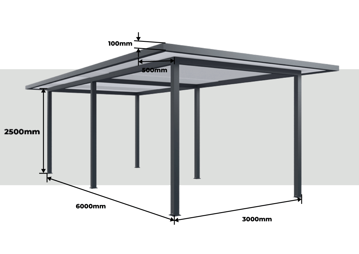 Dimensões totais Pérgola Alumínio Telhado Plano com Rebordo 7000 x 4000 mm