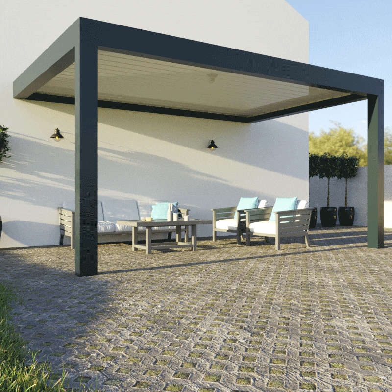 Ouverture et Fermeture Pergola Bioclimatique Grandlux Adossée Standard