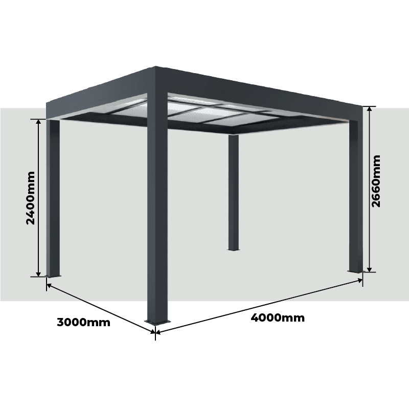 Dimensions Pergola Polycarbonate Aluminium Grandlux Autoportée