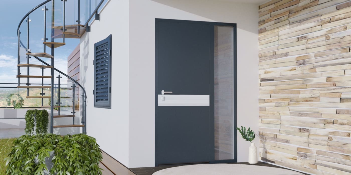 Porte d'Entrée en Aluminium Sur Mesure Açores Alunox Tierce Fixe Vitree - Image 1