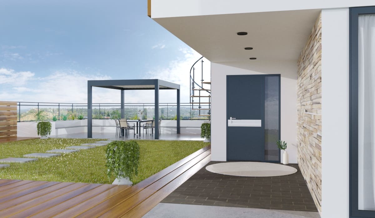 Porte d'Entrée en Aluminium Sur Mesure Açores Alunox Tierce Fixe Vitree - Image 3