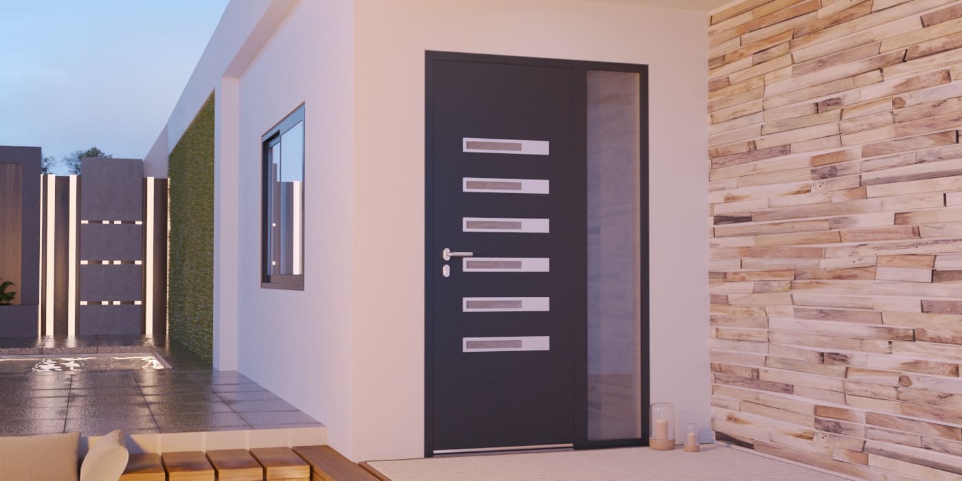 Porte d'Entrée en Aluminium Sur Mesure Tilos Alunox Tierce Fixe Vitree - Image 1