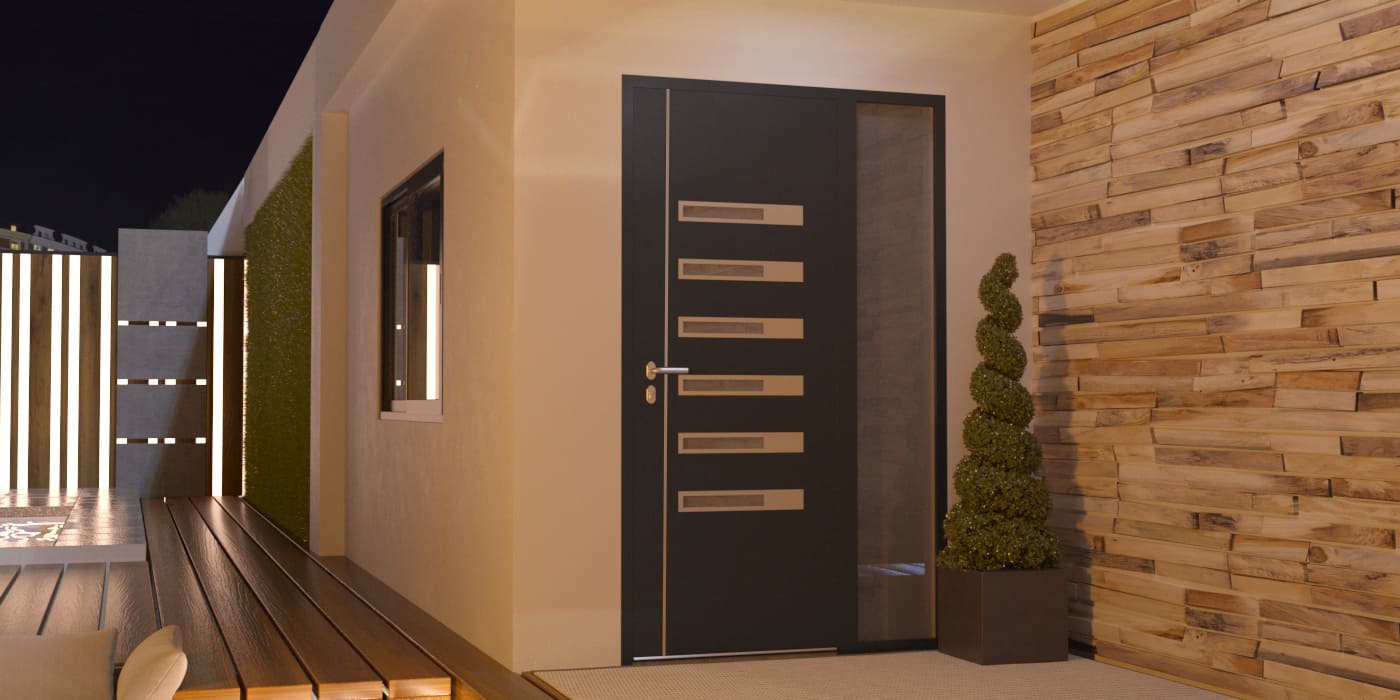 Porte d'Entrée en Aluminium Sur Mesure Tilos Alunox Plus Tierce Fixe Vitree - Image 1