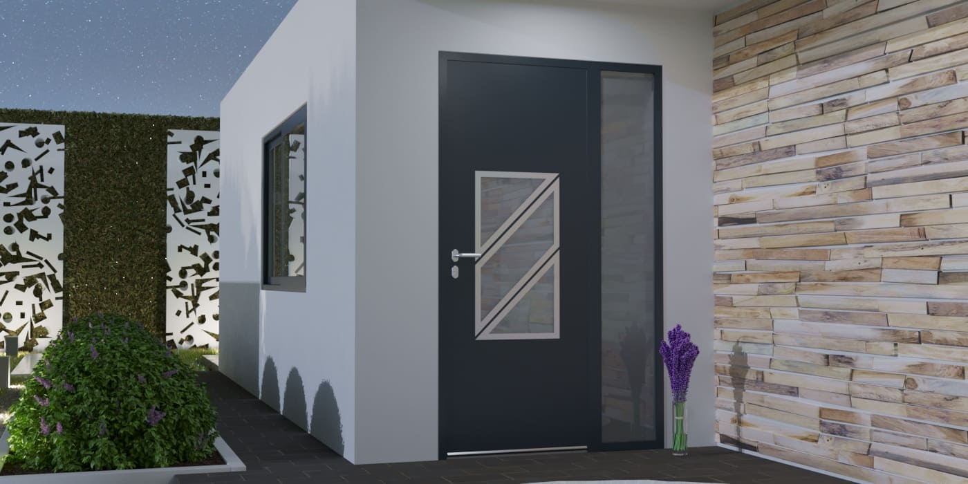 Porte d'Entrée en Aluminium Sur Mesure Zante Alunox 1 Tierce Fixe Vitree - Image 1