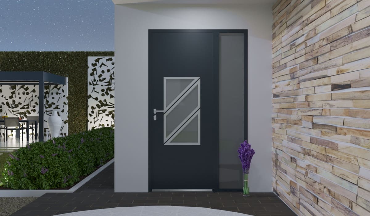 Porte d'Entrée en Aluminium Sur Mesure Zante Alunox 1 Tierce Fixe Vitree - Image 2