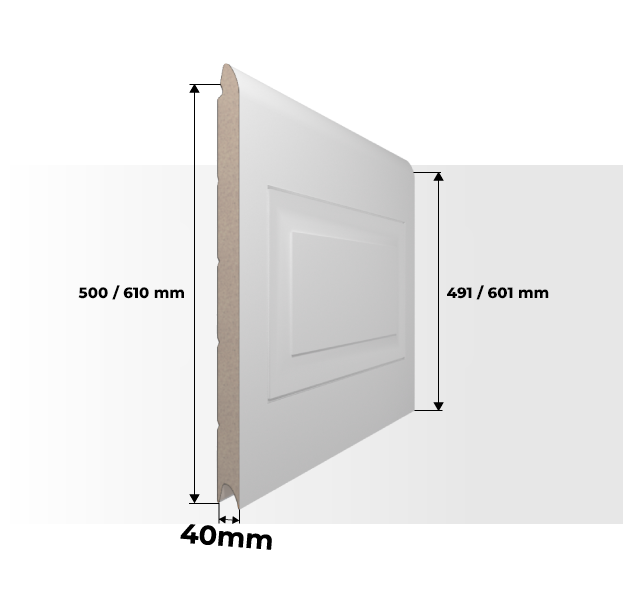 Dimensões Painel Porta de Garagem Seccionada Almofadado Branco Standard