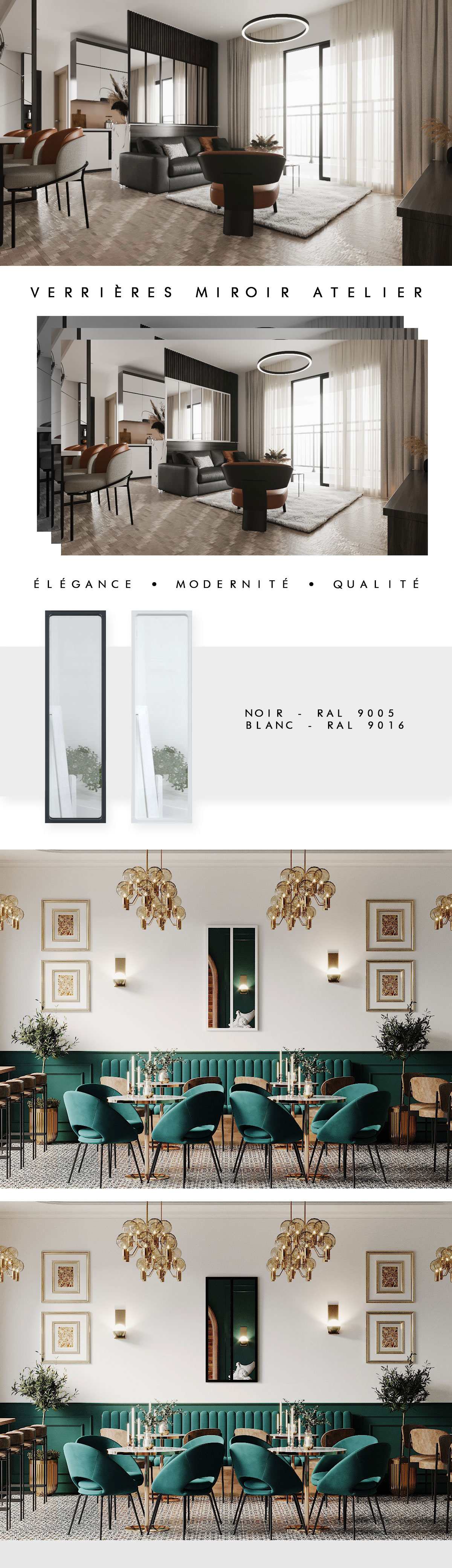 Ensemble de 2 Verrieres Miroir Acier Type Atelier