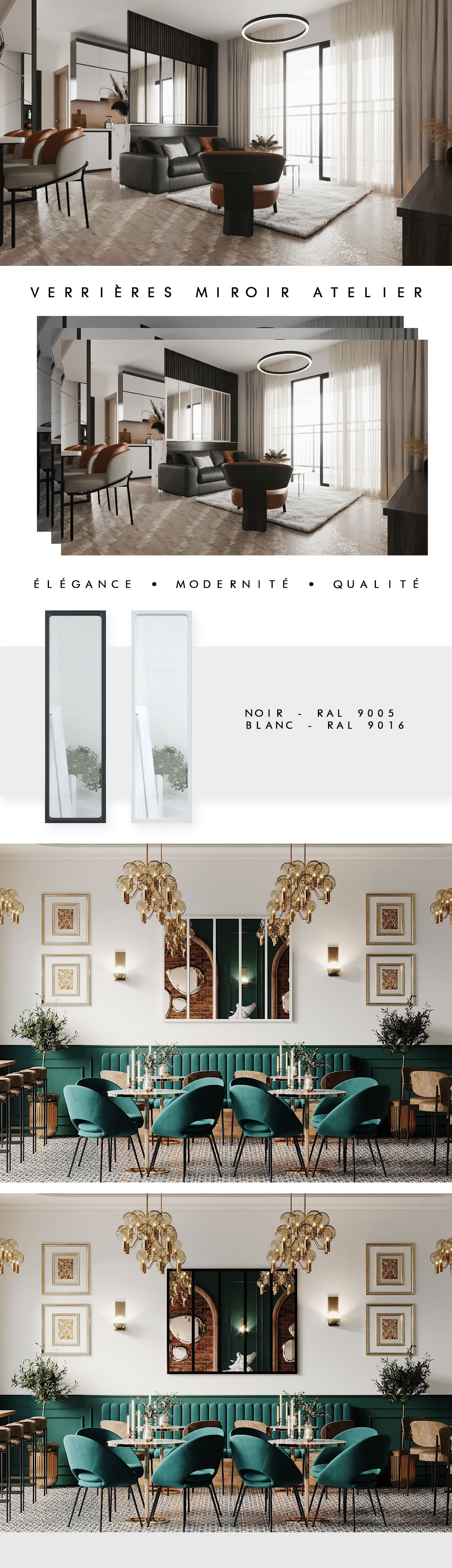 Ensemble de 5 Verrieres Miroir Acier Type Atelier
