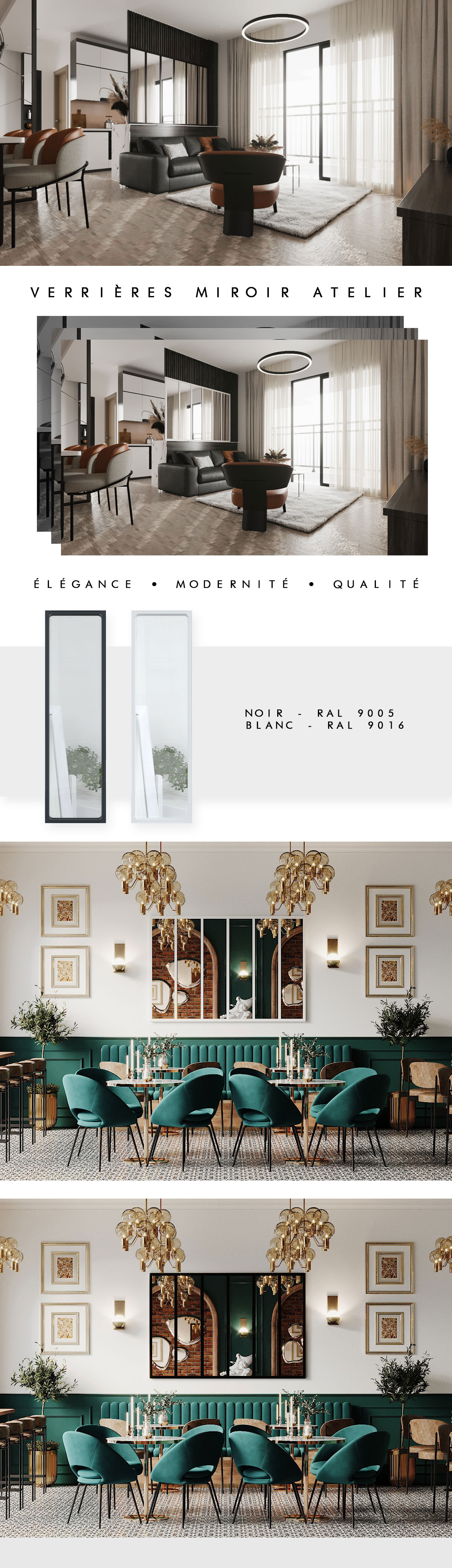 Ensemble de 6 Verrieres Miroir Acier Type Atelier