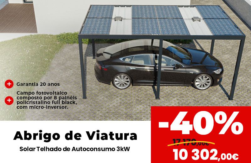 As ofertas especiais: -40% no Abrigo de Viatura Solar telhado Plano de Autoconsumo 3kW